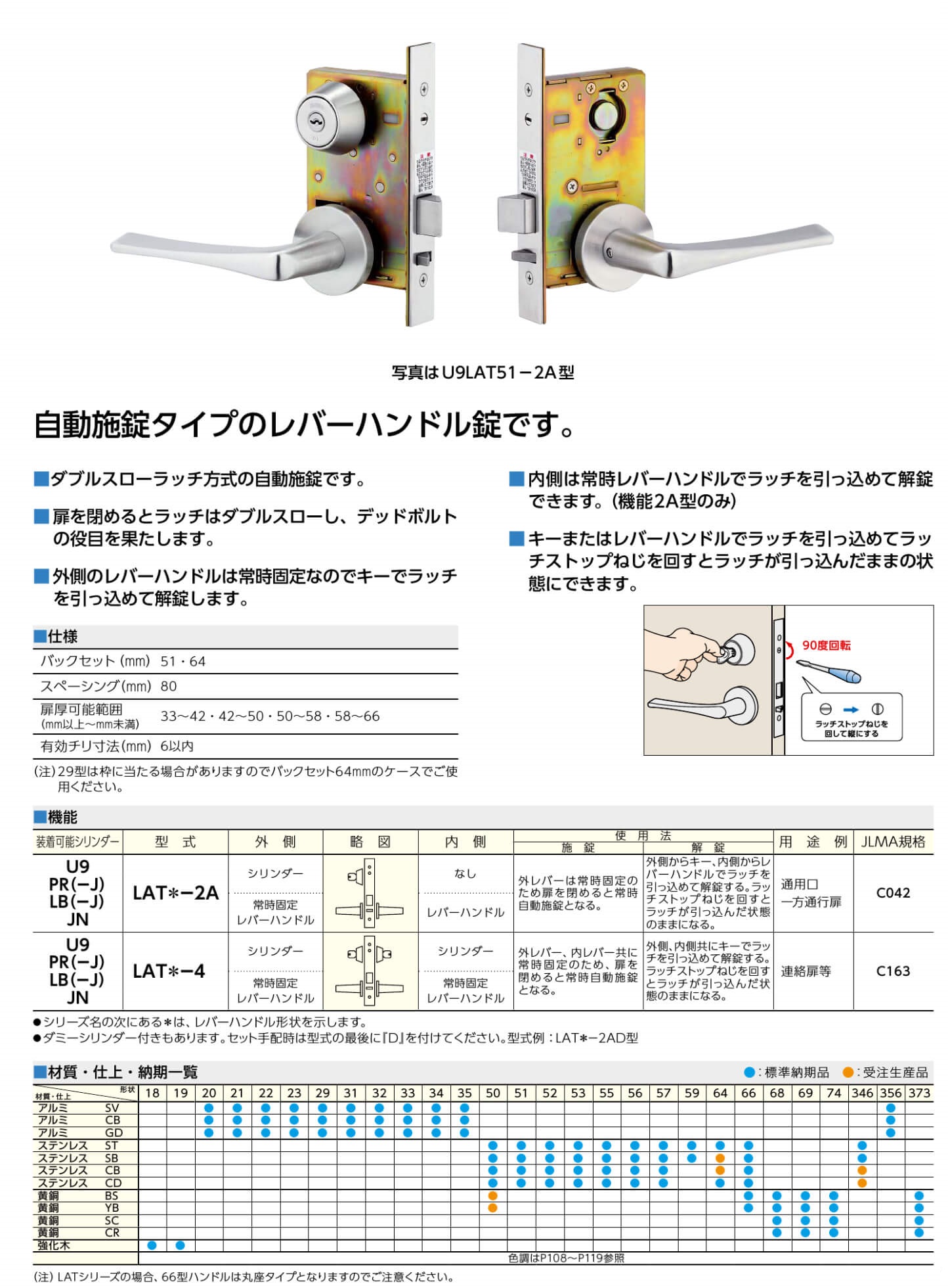 MIWA LAT-4.CS【美和ロック/LAT錠ケース/4型両面シリンダー用/自動施錠