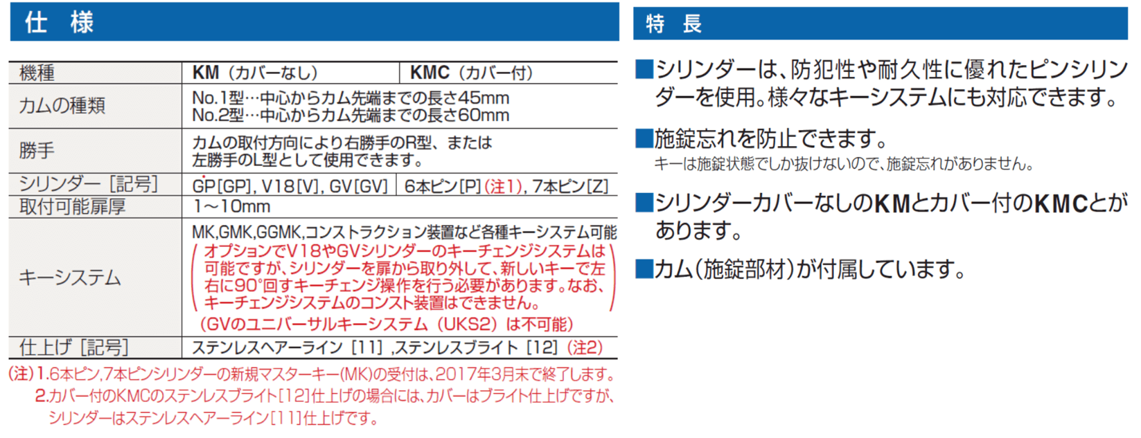 GOAL V-KM(カバーなし)/V-KMC(カバー付)【ゴール カムロック/V18